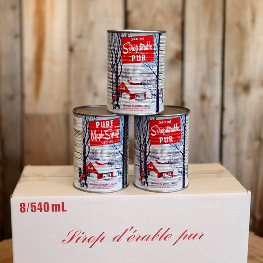 Sirop d’érable biologique du Québec – boîte de 8 cannes (8 x 540 ml)